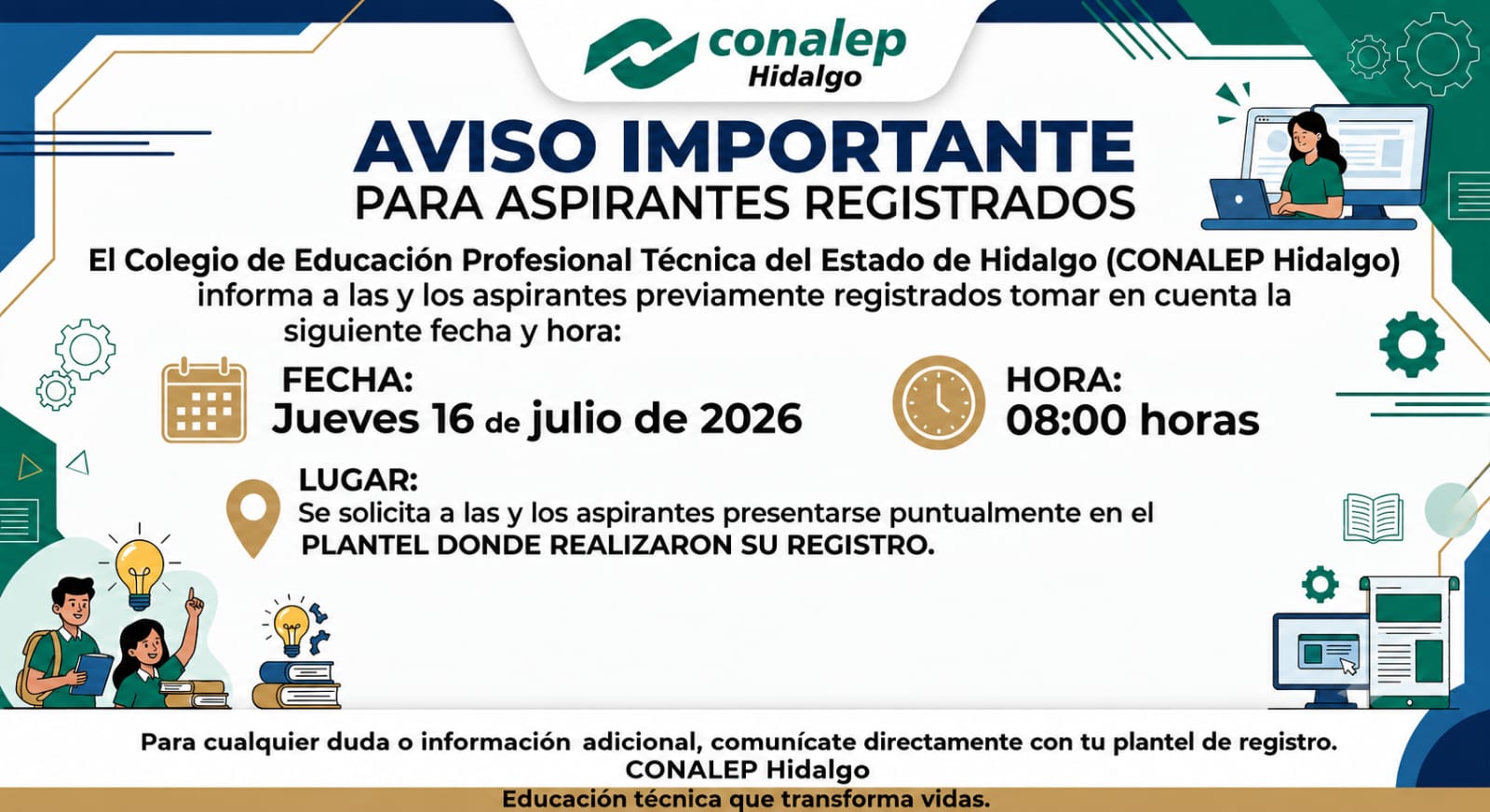 Aviso Aspirantes CONALEP Hidalgo
